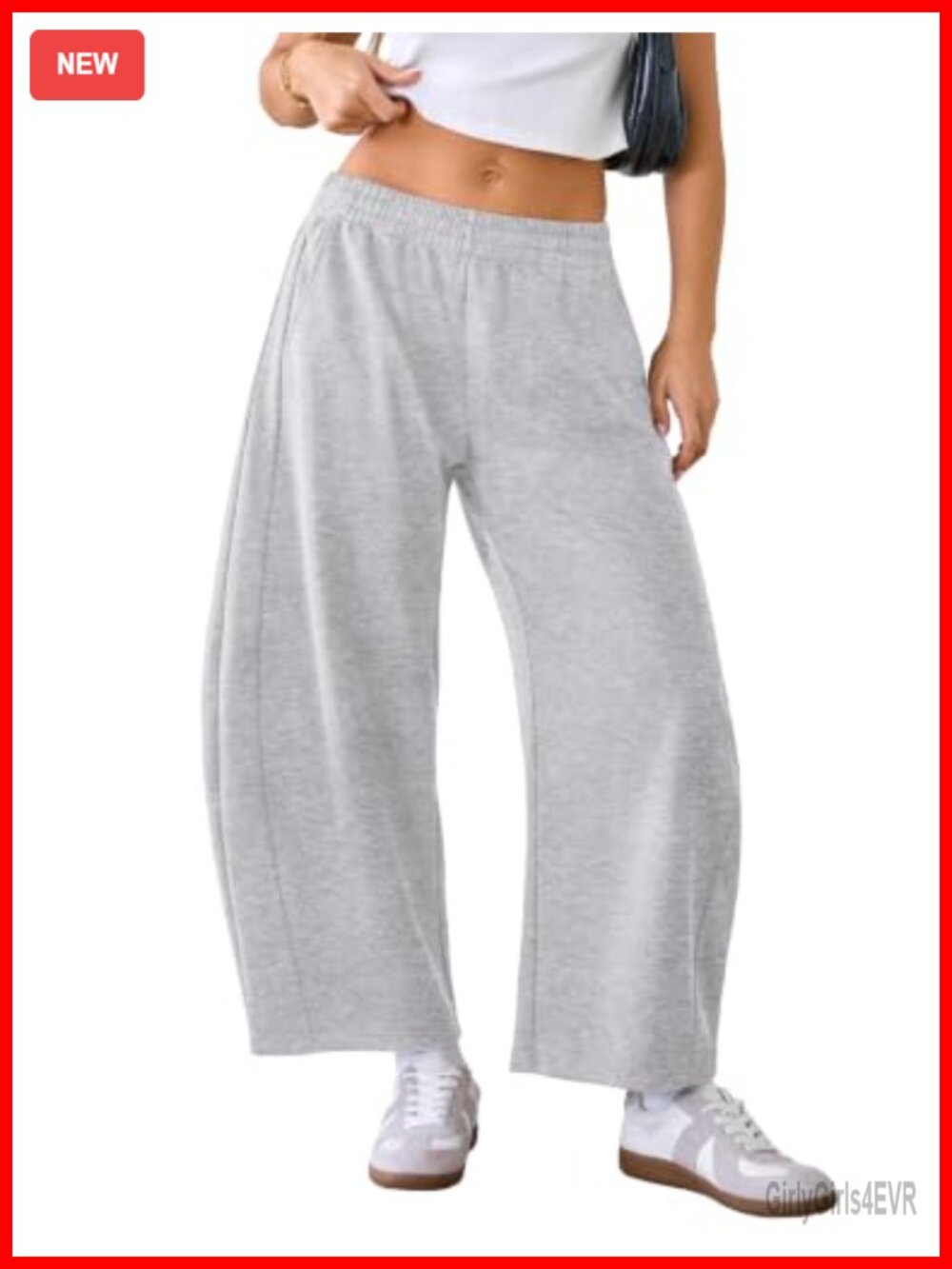 Wide Leg Barrel Cropped Sweatpants Baggy Relaxed Fit Drawstring Pockets